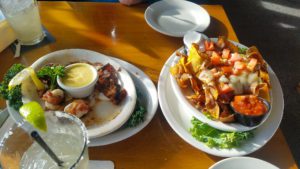 Whale's Tooth Pub Lincolnville Maine, casual waterfront dining, bacon wrapped scallops, sweet potato nachos