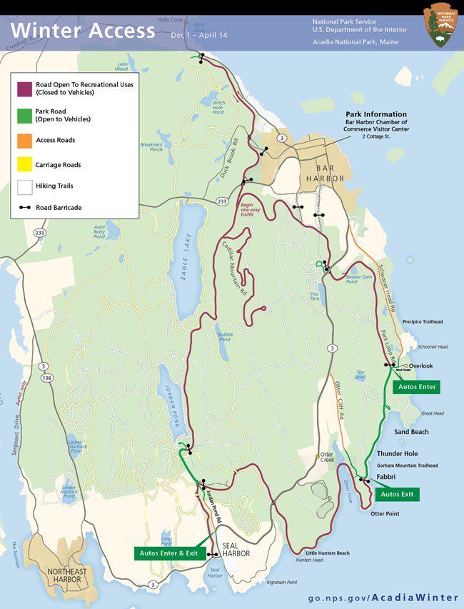 how to access acadia national park in the winter